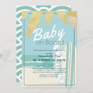 Baby on Board Beach Surf Boy Drive-by Baby Shower Invitation
