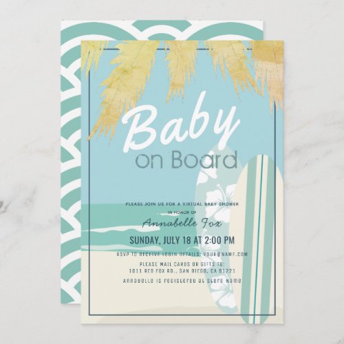 Baby on Board Beach Surf Boy Virtual Baby Shower Invitation