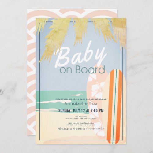 Baby on Board Beach Surf Girl Baby Shower Invitation