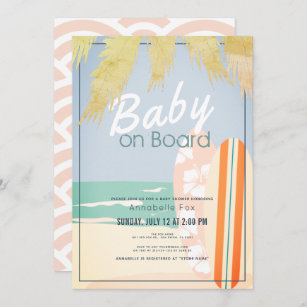 Baby on Board Beach Surf Girl Baby Shower Invitation