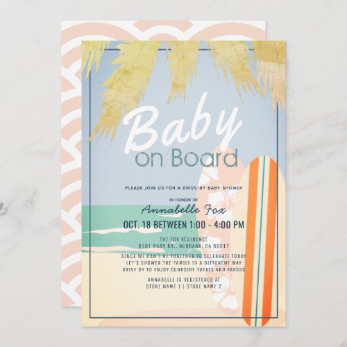 Baby on Board Beach Surf Girl Drive_by Baby Shower Invitation