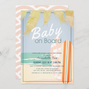 Baby on Board Beach Surf Girl Virtual Baby Shower Invitation