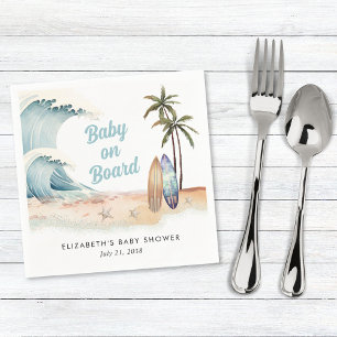 Baby On Board Beach Surfing Baby Shower Napkins