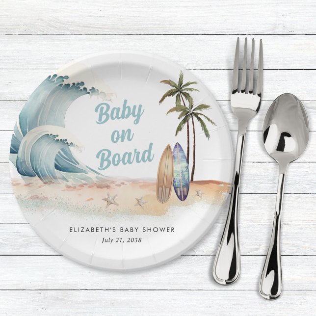 Baby On Board Beach Surfing Baby Shower Paper Plates (Creator Uploaded)