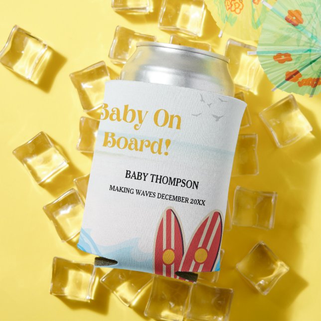 Baby on board beach surfing board baby shower  can cooler (In Situ Summer)