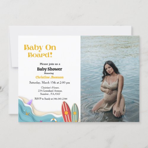 Baby on board beach surfing board baby shower invi invitation