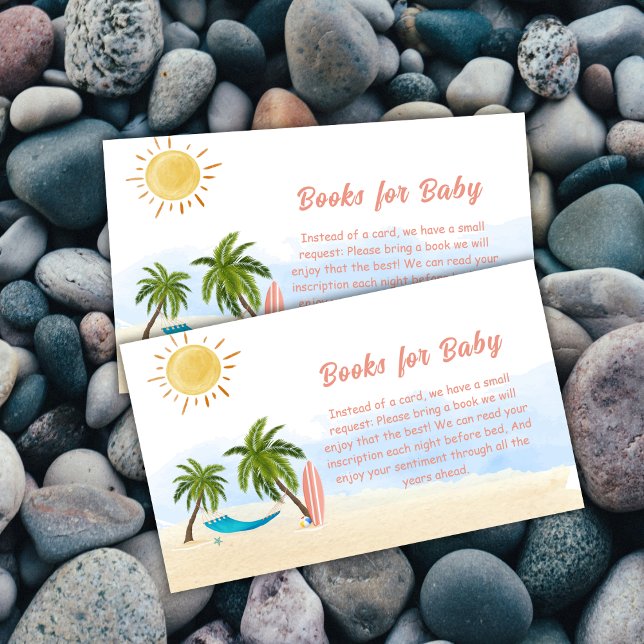 Baby On Board Beach Surfing Books For Baby Shower  Enclosure Card (Baby On Board Beach Surfing Baby Shower Thank You Card)