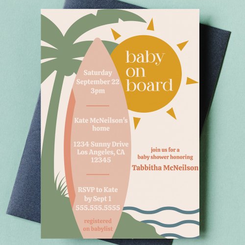 Baby on Board Beach Surfing Ocean Baby Shower Invitation