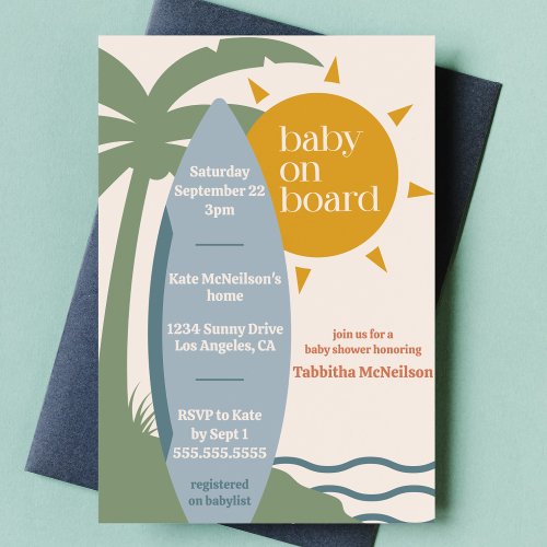 Baby on Board Beach Surfing Ocean Baby Shower Invitation