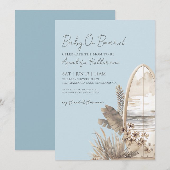 Baby On Board Blue Boho Beach Baby Shower Invitation (Front/Back)