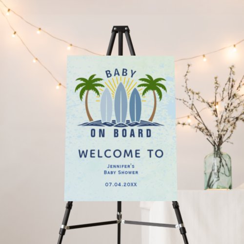 Baby on board blue boy baby shower welcome sign