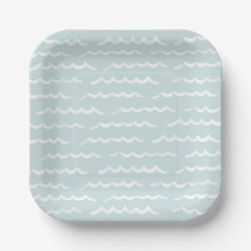 Baby on Board Blue Watercolor Waves Baby Shower Paper Plates