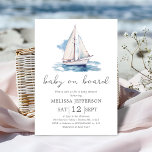 Baby on Board Boat Baby Shower Invitation<br><div class="desc">Get ready to welcome a little bundle of joy with our adorable baby shower invitation featuring an elegant sailing boat. The invitation is set against a clean white background. The reverse side features a blue anchor pattern, adding a nautical charm to the design. Plus, it's super easy to personalize with...</div>