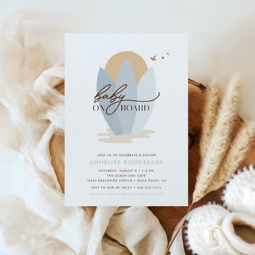 Baby On Board Boho Beach Surf Boy Baby Shower Invitation