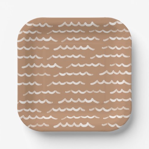 Baby on Board Boho Watercolor Waves Baby Shower Paper Plates