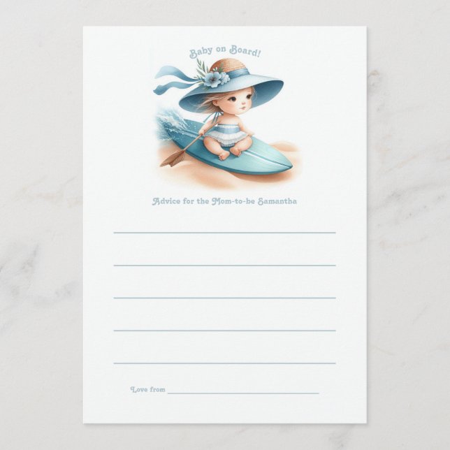 Baby on Board Coastal Baby Shower Advice Card (Front)