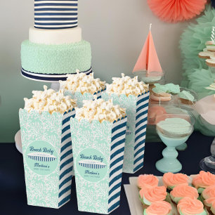 Baby on Board Coral & Stripes Baby Shower Popcorn Favor Boxes