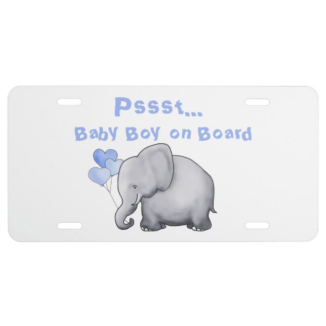 "Baby on Board" Cute Heart Balloon Elephant License Plate (Front)