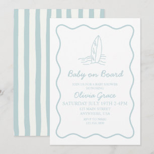 Baby on Board doodle Surfboard Beach Baby Shower Invitation