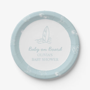 Baby on Board doodle Surfboard Beach Baby Shower Paper Plates