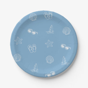 Baby on Board doodle Surfboard Beach Baby Shower Paper Plates