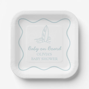 Baby on Board doodle Surfboard Beach Baby Shower Paper Plates