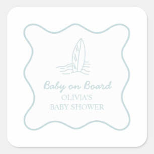 Baby on Board doodle Surfboard Beach Baby Shower Square Sticker