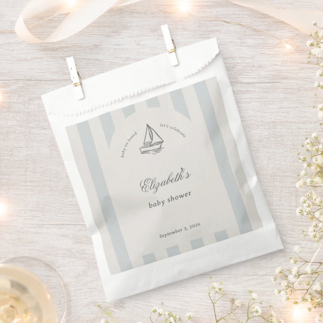 Baby On Board Elegant Blue Sailboat Baby Shower Favor Bag (Clipped)
