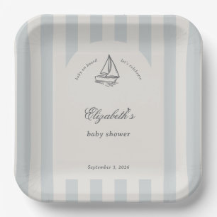Baby On Board Elegant Blue Sailboat Baby Shower Paper Plates