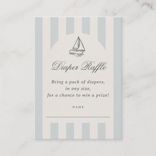 Baby On Board Elegant Blue Sailboat Diaper Raffle Enclosure Card (Front)