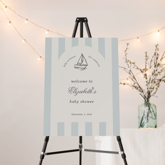 Baby On Board Elegant Blue Sailboat Welcome Sign (In Situ (Stand))