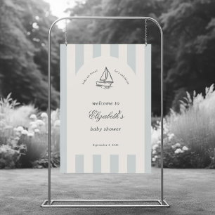 Baby On Board Elegant Blue Sailboat Welcome Sign