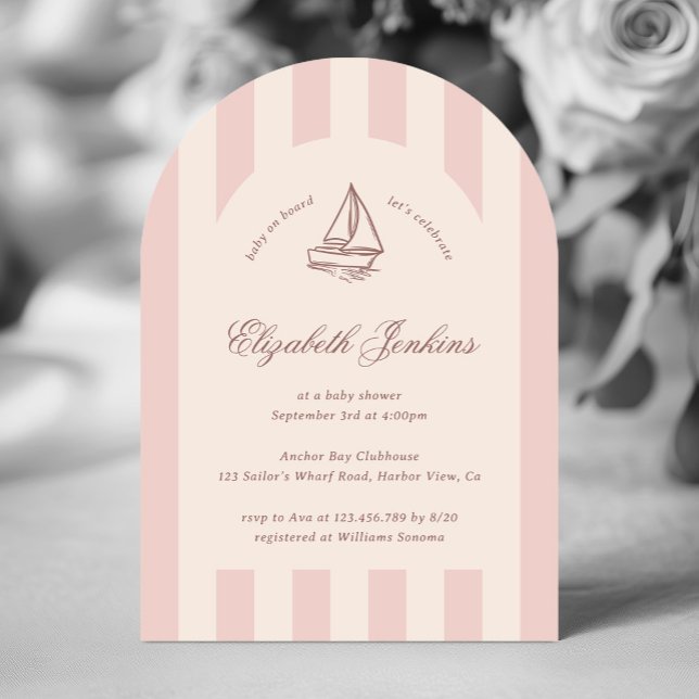 Baby On Board Elegant Pink Sailboat Baby Shower Invitation (Creator Uploaded)