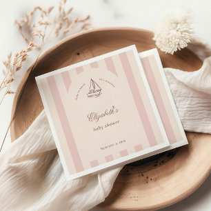 Baby On Board Elegant Pink Sailboat Baby Shower Napkins