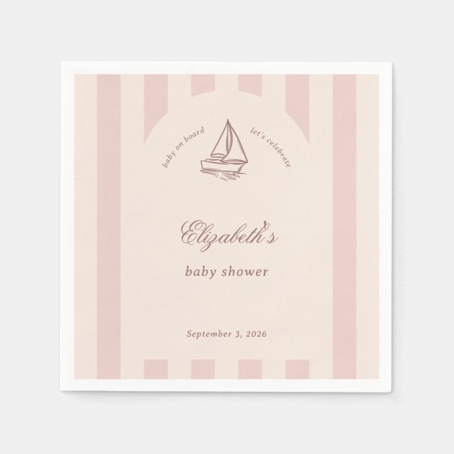 Baby On Board Elegant Pink Sailboat Baby Shower Napkins (Front)