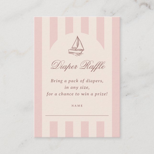 Baby On Board Elegant Pink Sailboat Diaper Raffle Enclosure Card (Front)