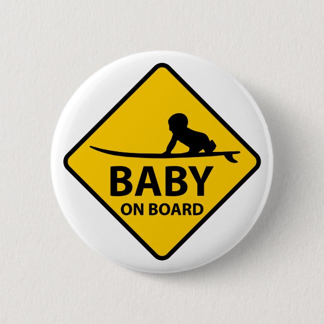 Baby on Board funny baby design with surf board Button (Front)