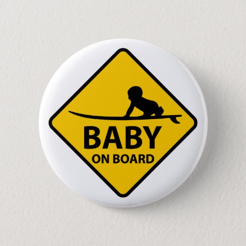 Baby on Board funny baby design with surf board Button