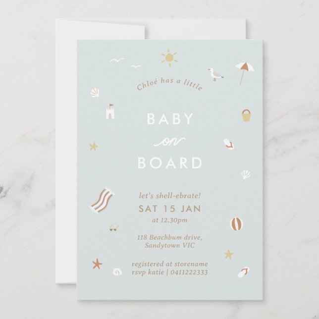 ‘Baby On Board’ Gingham Beach Pool Baby Shower Invitation (Front)