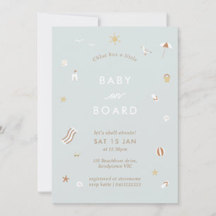 ‘Baby On Board’ Gingham Beach Pool Baby Shower Invitation