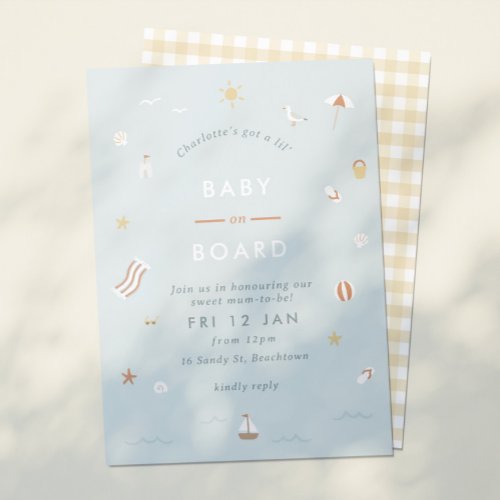 Baby On Board Gingham Beach Themed Baby Shower Invitation