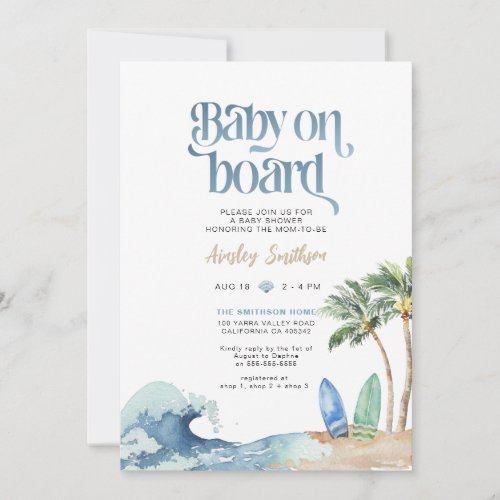 Baby on Board Invitation Beach Baby Shower  Invitation