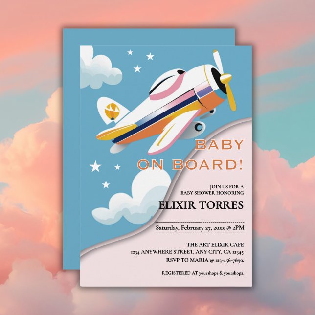 Baby on Board Modern Aviation Airplane Baby Shower Invitation (Creator Uploaded)