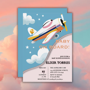 Baby on Board Modern Aviation Airplane Baby Shower Invitation