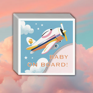 Baby on Board Modern Aviation Airplane Baby Shower Napkins