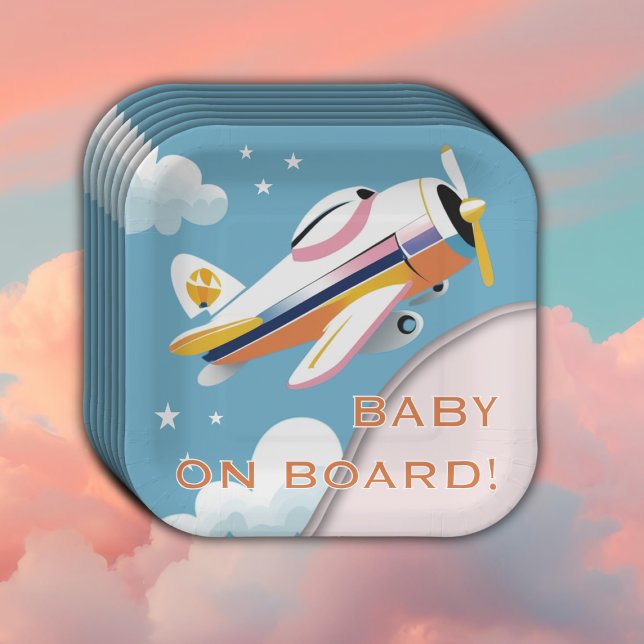 Baby on Board Modern Aviation Airplane Baby Shower Paper Plates (Creator Uploaded)