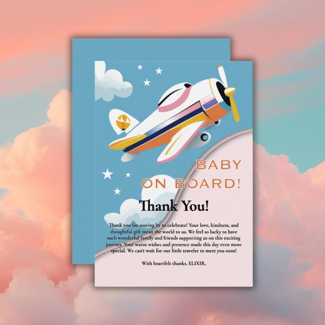 Baby on Board Modern Aviation Airplane Baby Shower Thank You Card (Creator Uploaded)