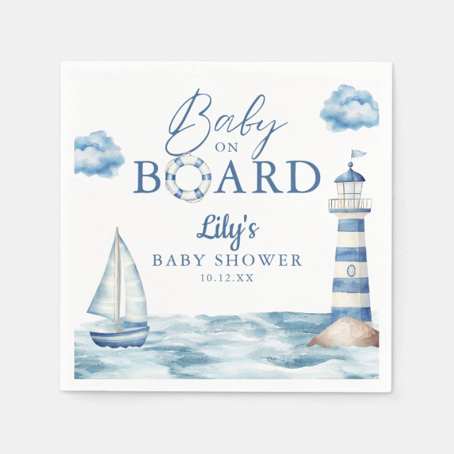Baby On Board Nautical Baby Shower Napkins (Front)