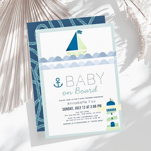 Baby on Board Nautical Blue Boy Baby Shower Invitation