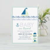 Baby on Board Nautical Blue Boy Baby Shower Invitation (Standing Front)